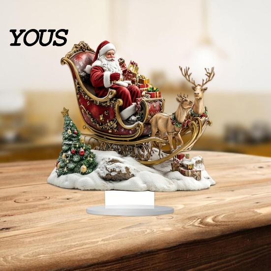 Kreatives Weihnachtsgeschenk für die Familie 2D Flacher Weihnachtsmann auf Rentierschlitten Dekoration, Acryl Claus Schreibtisch Modernes Feiertagsbüro Schreibtischornament