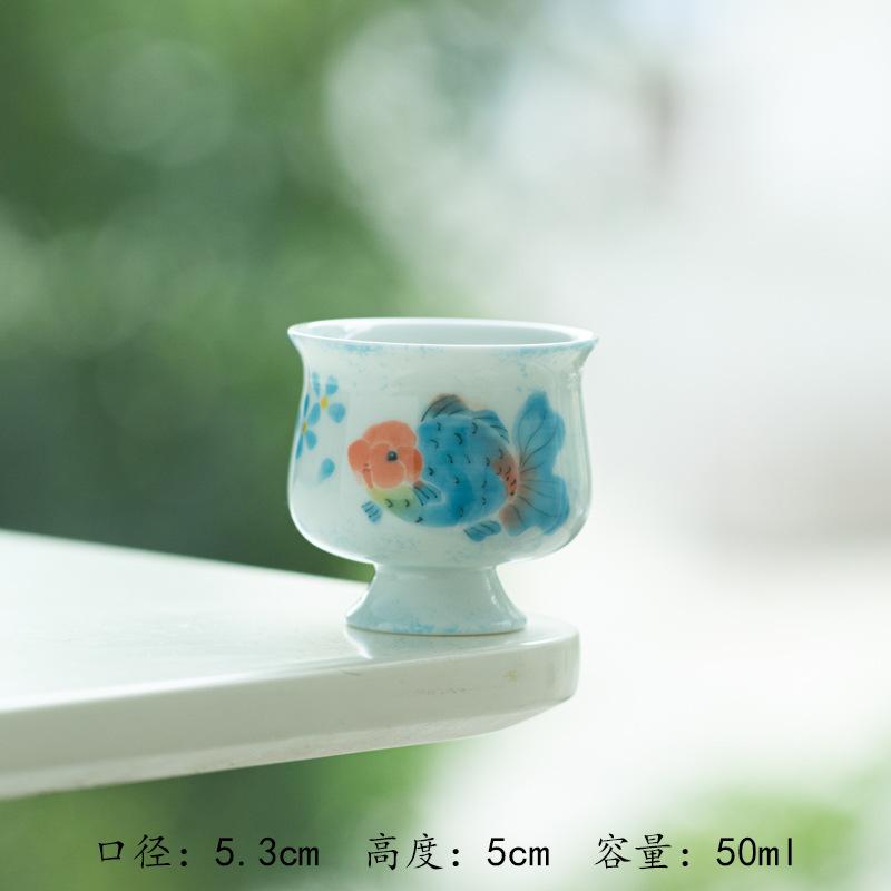 Hand-painted Goldfish Teacup Aesthetic Tea Bowl Sample Tea Cup Personal Cup Jianzhan Master Cups Kung Fu Tea Drinkware Craft