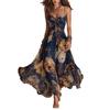 Spring and summer European and American women's clothing printed pleated sexy suspender dress long dress