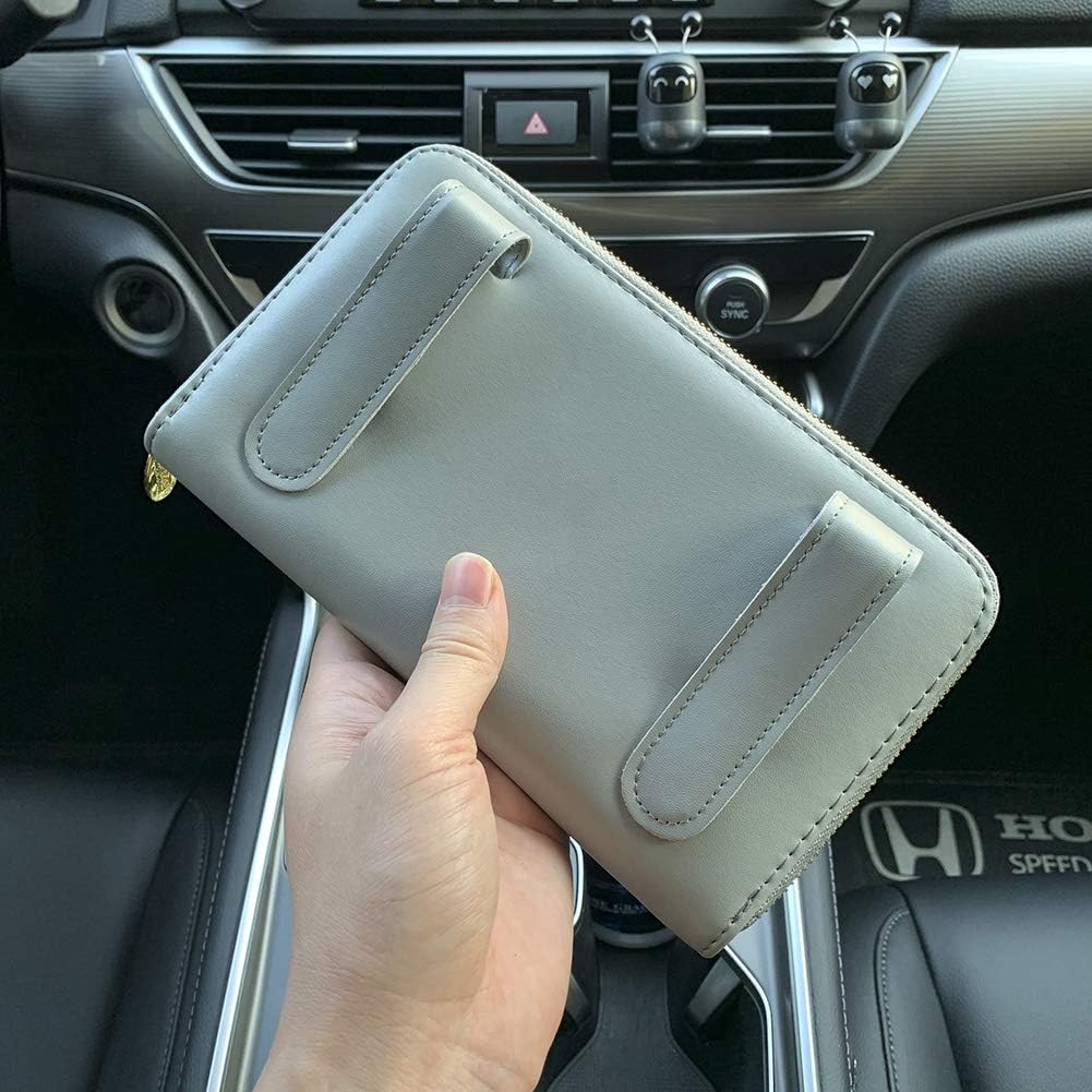 Car Sun Visor Tissue Holder, Napkin Holder, PU Leather Backseat Tissue Case Holder For Car Vehicle With Zipper (Grey)