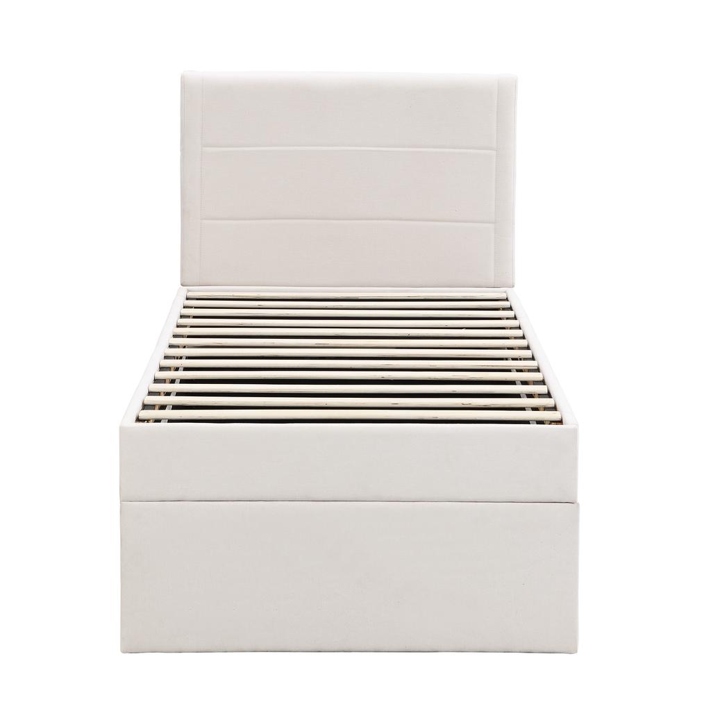 Upholstered Bed, 90 X 200, Single Bed with Slatted Frame Made of Metal Frame, Large Storage Space, Without Mattress, Beige, 200x90cm.