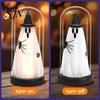 Atmosphere Lamp for Home Indoor Light Up Ghost In Dome Cloche, Halloween Cute Witch Decorative Glowing Figurine Table with LED Kitchen Mantel Tabletop