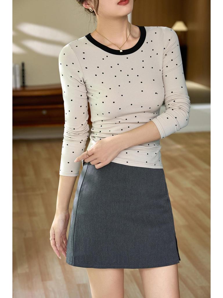 High-Quality Women's Polka Dot Long Sleeve Slimming T-Shirt - Fall 2025 Collection
