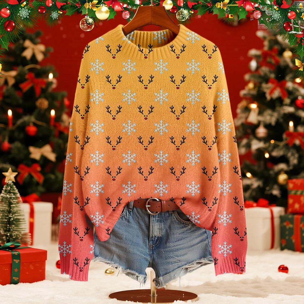 Women's Fashion Christmas Print Stylish Elegant Long Sleeve Top
