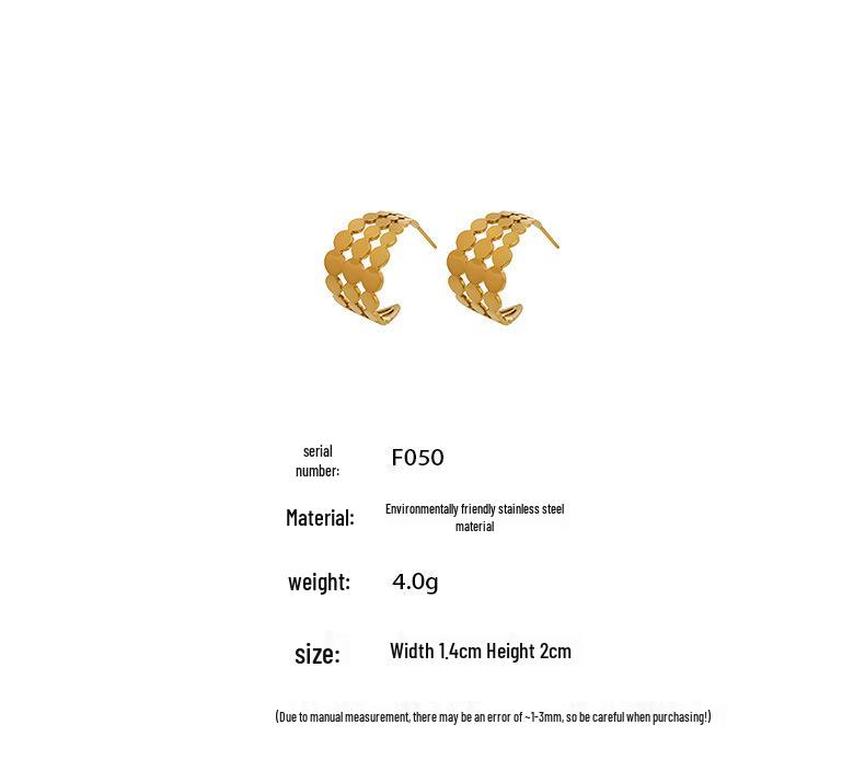 Elegant C-Shaped Hollow Round Stainless Steel Stud Earrings - Trendy, Versatile, and Unique High-End Ear Jewelry