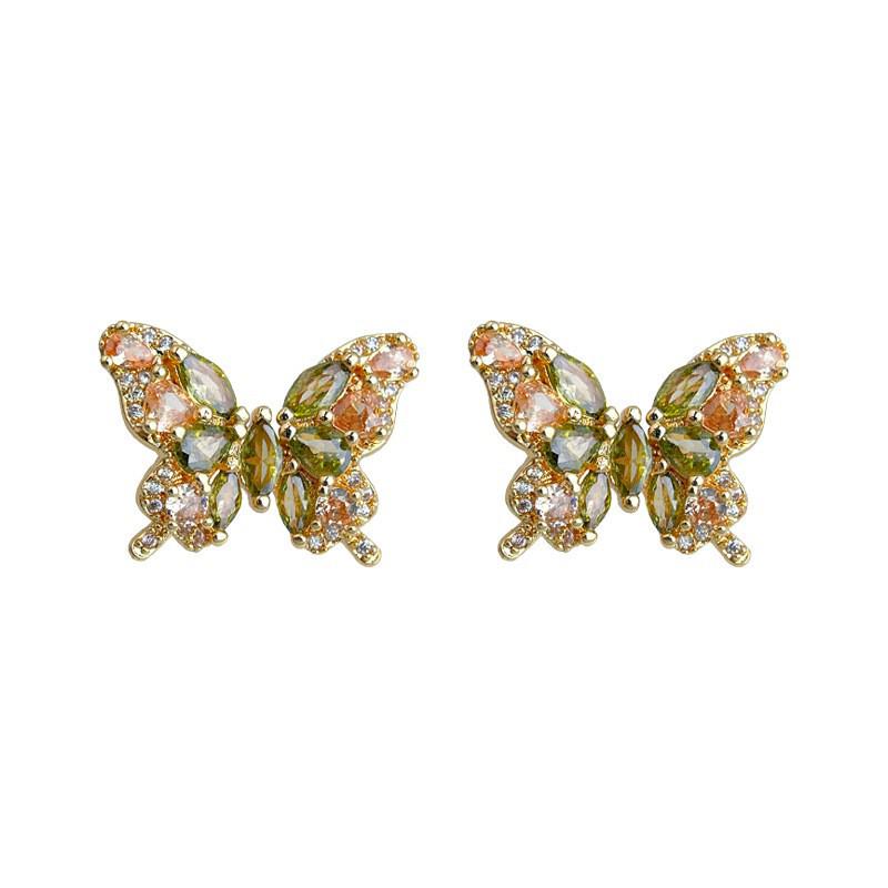 Vintage Olive Green Zircon Flower Stud Earrings - Retro Court Style with Heavy Industry Elegance for Women