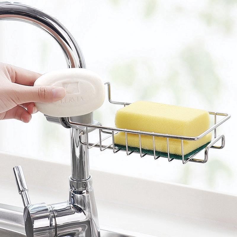 Kitchen Metal Sink Drainage Rack Faucet Hanging Sponge Storage Soap Rack Dishwashing Cloth Rack Kitchen Storage Rack Drying Rack