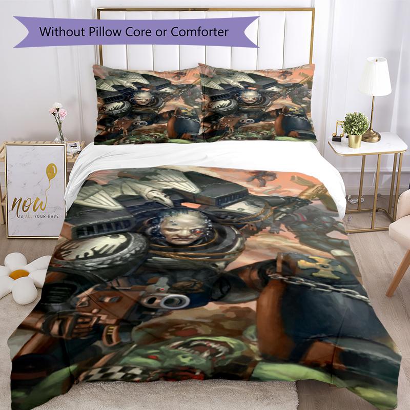 3pcs Warhammer 40K Bedding Set Duvet Cover Closure Includes 1 Duvet Cover & 2 Pillowcases, Soft and Comfortable for All Seasons.