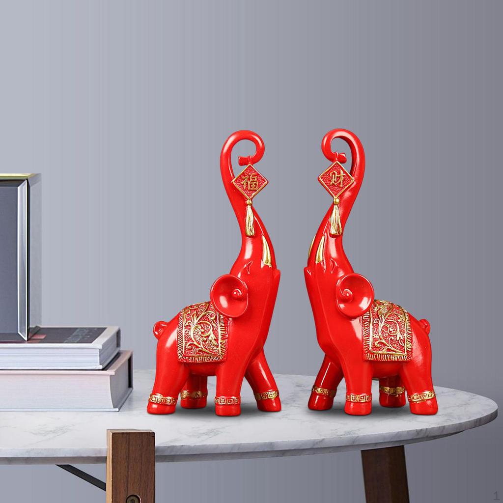 Statues Figurines Decorative Accent Sculpture with Trunk up for Home Desktop Decoration Resin Crafts