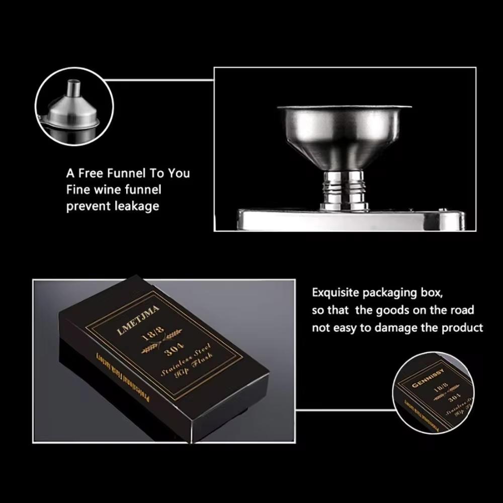 4 8 10 Stainless Steel Ounce Hip Shaped Wine Whiskey Hip Shaped Bottle Kettle Men's Portable Drinking Device Wine Screw Cap