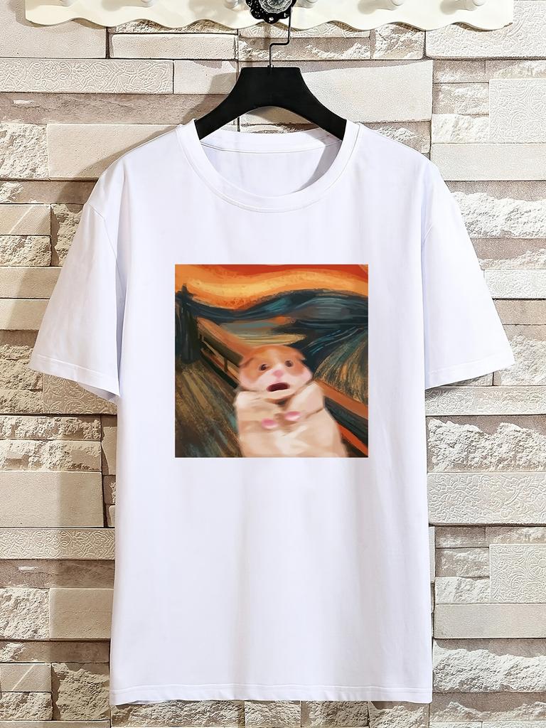 Herren Casual T-Shirt mit Cartoon Scream Mouse Aufdruck Kurzarm Rundhals T-Shirt Sommer