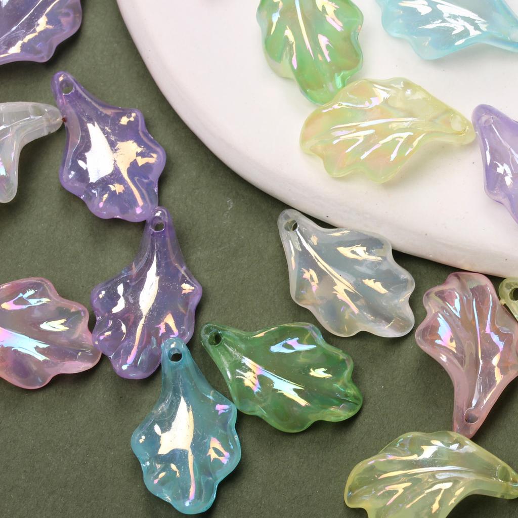 DIY Bracelet Accessories 10Pcs Acrylic Imitation Glaze Pendant Leaves Beads Jewelry Making UV Plated Color Creative