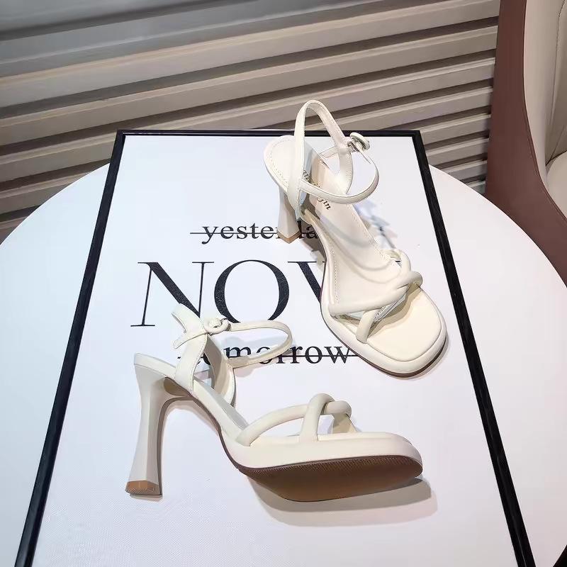

New one-word button open-toed high heels women s stiletto summer waterproof table super high-heeled sandals 40