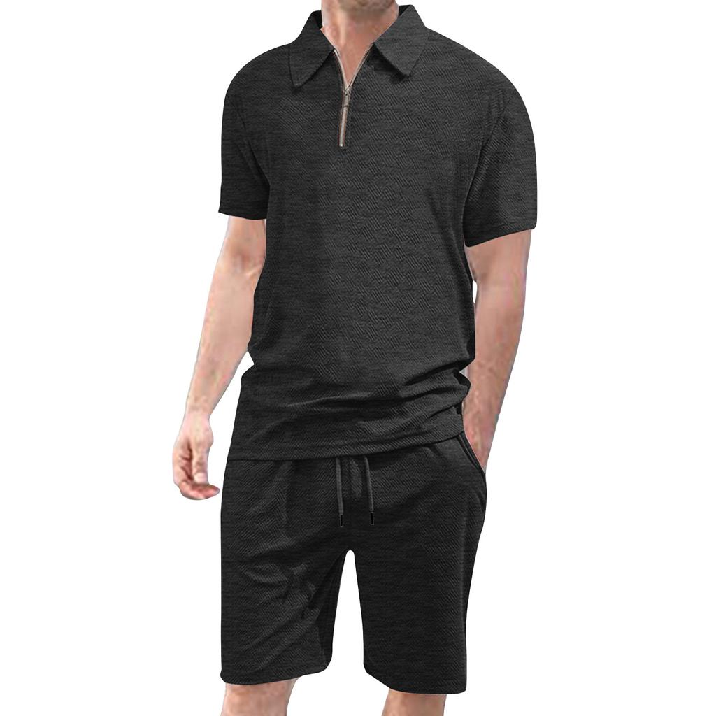 Men'S Casual Suit Button Collar Short Sleeved Shorts Set