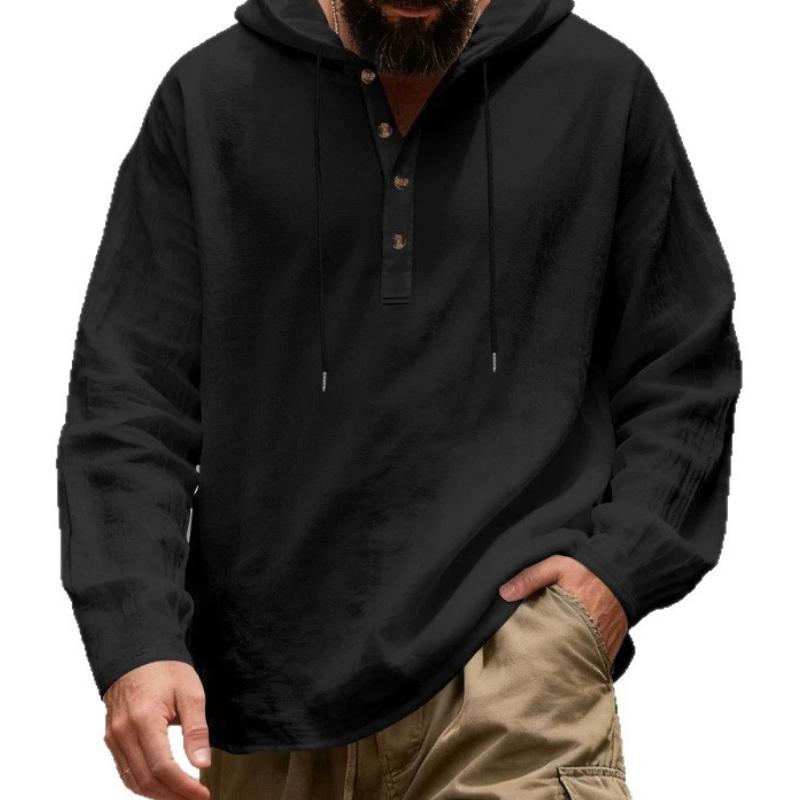 Spring and Autumn New Loose Linen Men's Breathable Hooded Long-sleeved Beach Casual Hoodie