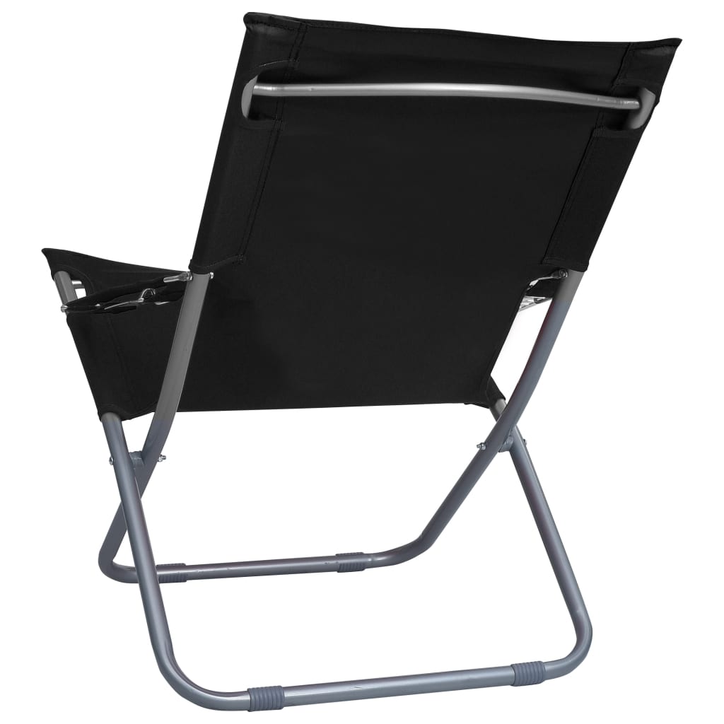 Folding Beach Chairs 2 pcs Black Fabric