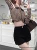 Sexy Korean-Style Black Elastic Shorts for Women with Fleece, Fashionable Spring Pants