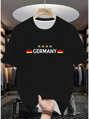 Germany Four-Star Flag Print T-Shirt Simple Solid Color Short Sleeve Tee Casual O-Neck Sports Street Harajuku Style Man Clothing