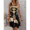Women'S Gothic Punk Casual Dress Round Neck Sleeveless A-Line Midi Dress with 3D Skull Mushroom Print Woman Clothing
