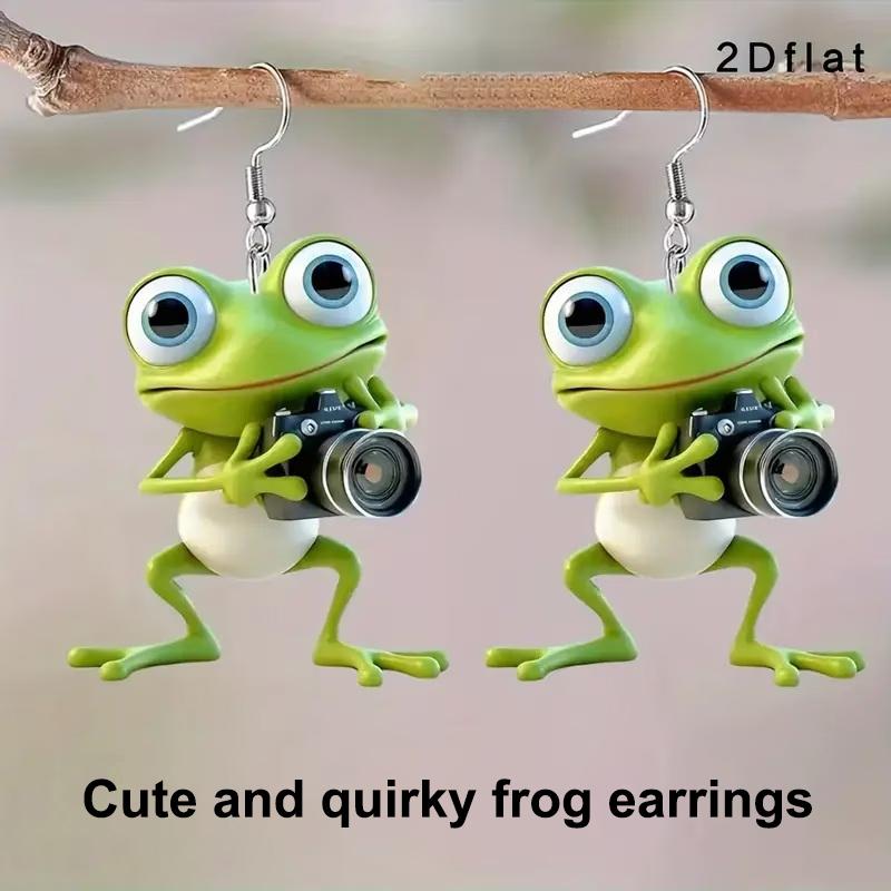 1 Pair Of Frog-Shaped Earrings, Acrylic Cartoon-Patterned Cute Earrings, Creatively Designed Animal Accessories