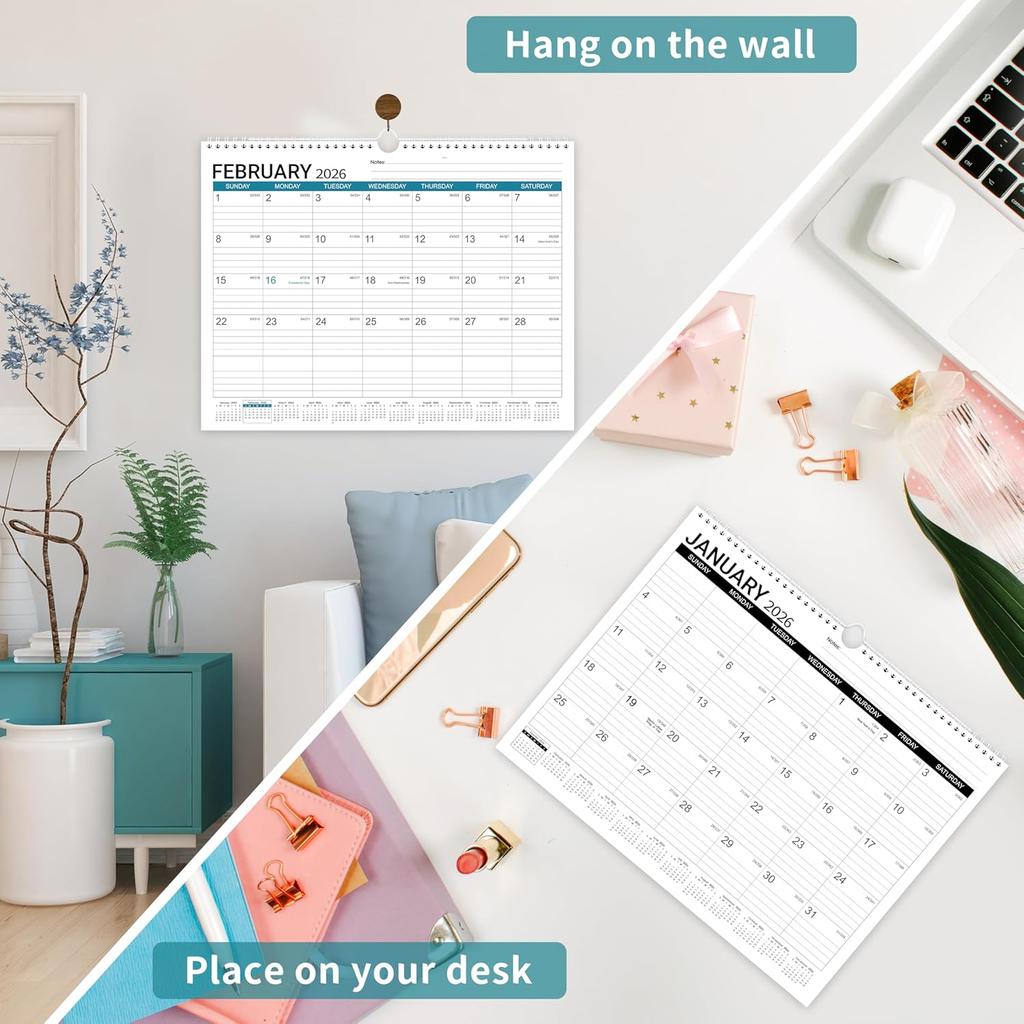 2026 Wall Calendar - Desk/Wall Calendar 2026, Jan.2026 - Dec.2026, 11-1/2"x14.68", Ruled Blocks, Spiral Bound, Monthly Calendar