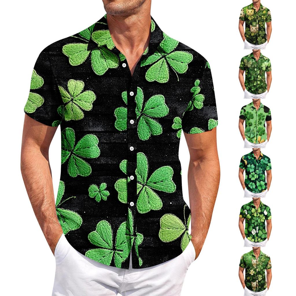 Men's Casual Short-sleeved Shirt Slim Fit Stylish Men's St. Patrick Print