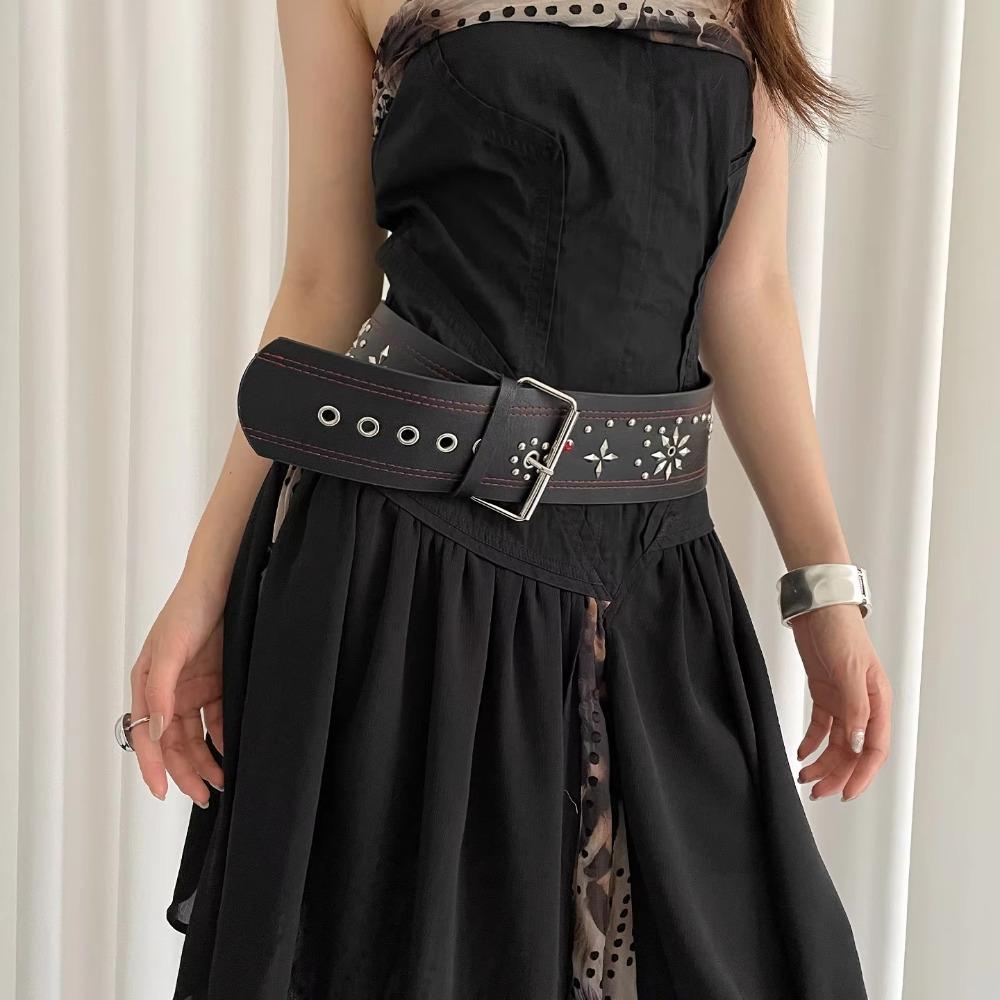 Y2k Leather Waist Belt Gothic Dress Jeans Belt Fashionable Women's Rivet Belt  Streetwear