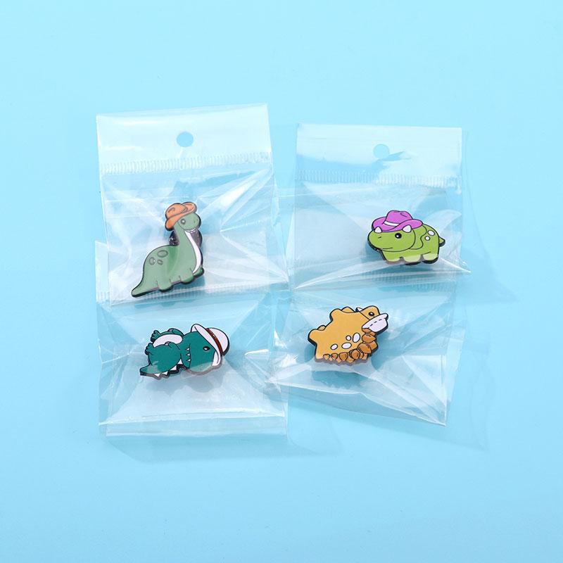 4 Styles Cartoon Dome Hat Dinosaur Design Enamel Brooches Cuite Animal Gentleman Pins For Backpack Bag Hat Jewelry Decoration