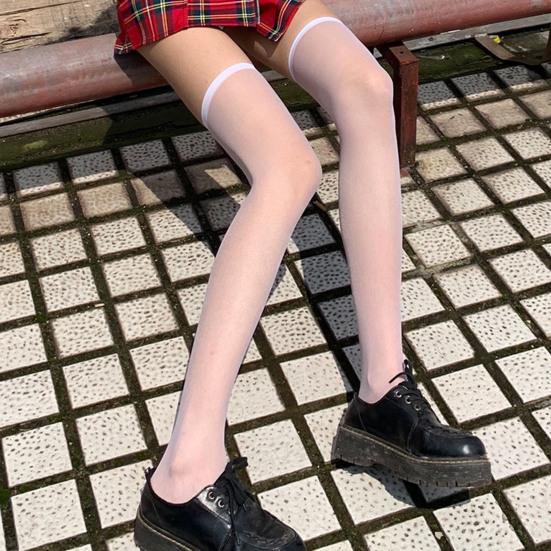 1 pár Dámské punčochy Průhledná síťovina Jednobarevná Tenká Vysoká elasticita Délka nad kolena Úzká JK Japonský styl Protiskluzové dámské dlouhé ponožky