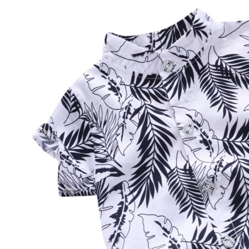 Sommer Barn Baby Gutter Kortermet Løv Mønster T-skjorte Bluse+Shorts Uformelle antrekk sett