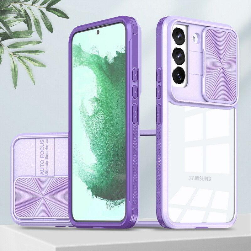 Nárazuvzdorný pancéřový průhledný kryt na telefon pro Samsung Galaxy S25 S24 S23 S22 Ultra Plus S21 S20 FE A54 Kryt s posuvným okénkem na ochranu fotoaparátu