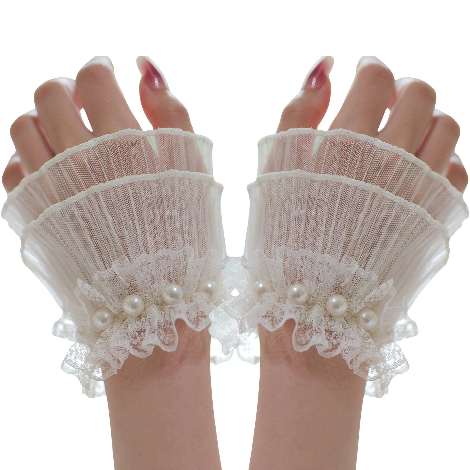 

Еластичні Прозорі Рукавички-Рукавички з Делікатним Мереживом та Штучними Перлами для Формального Заходу Аніме Заходу бежевий