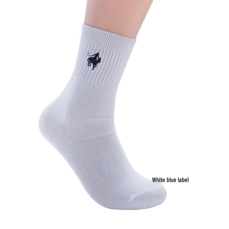 Pierpolo Men's Mid-Calf Double Needle Cotton Socks - Solid Color, Combed Cotton, Loose Fit, Embroidered Design for Autumn and Winter.