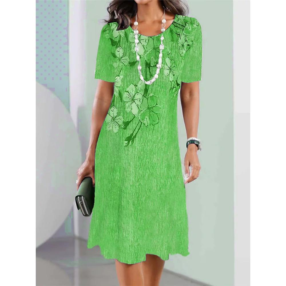 Elegant miniklänning för kvinnor med 3D-blommönster, sommarklänning med korta ärmar, street fashion, lös klänning