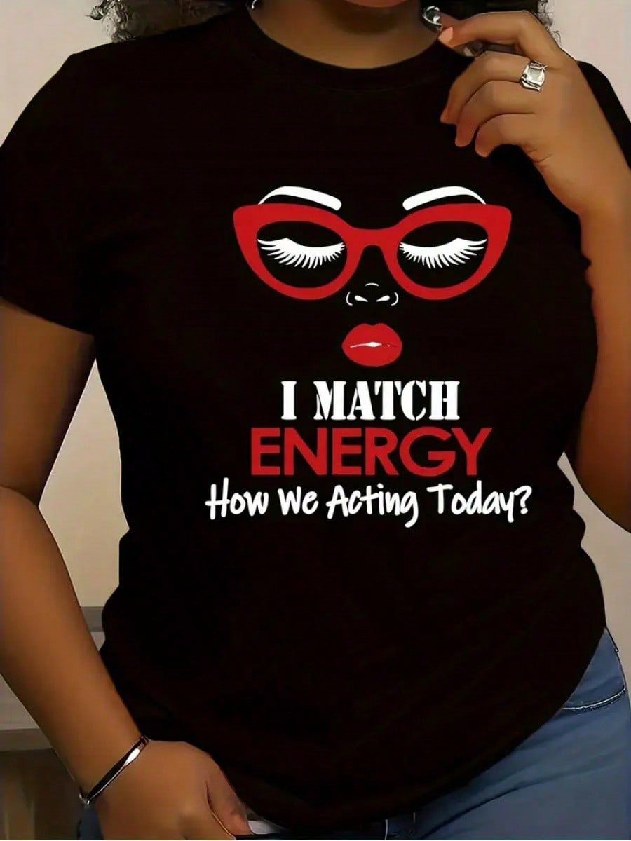 Stylish Woman Face Graphic I Match Energy T-shirt L