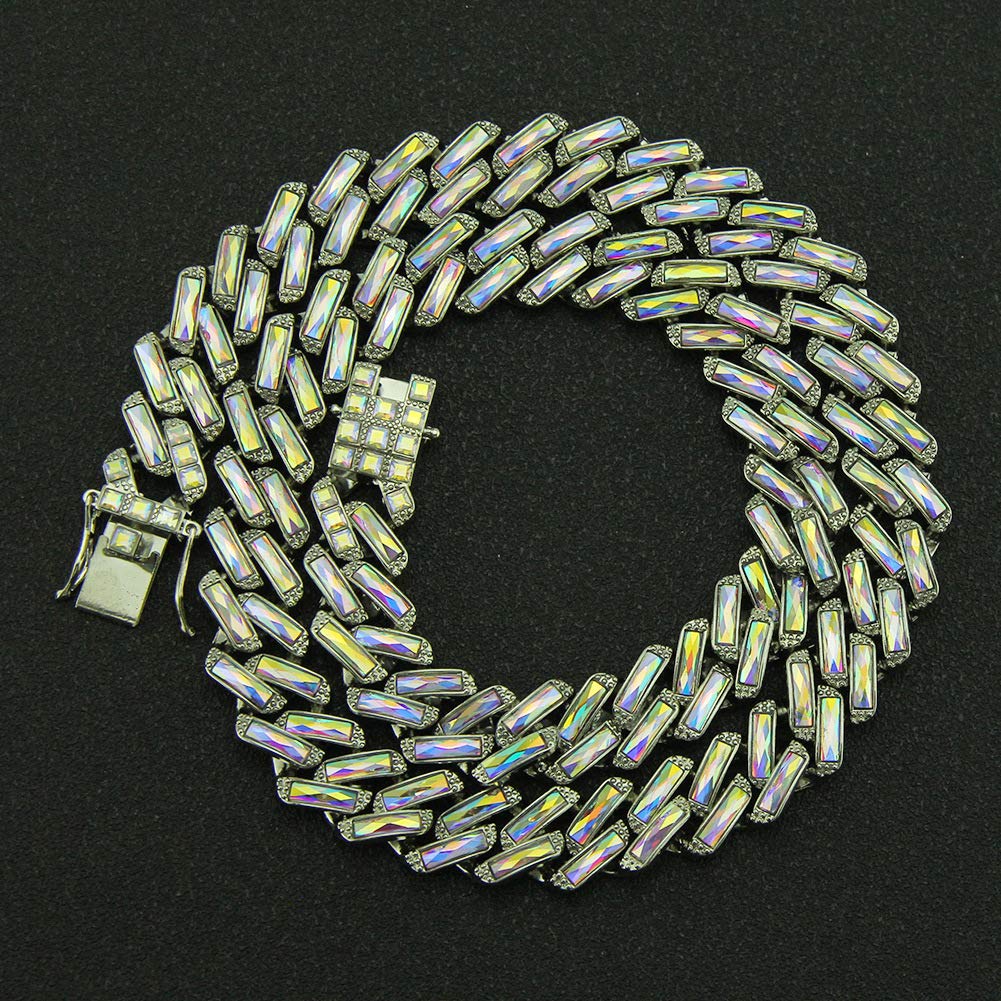 Iami Cuban Chain Necklace with Zirconia Luxury 18k Gold Plated Diamond Smooth Hip Hop Jewelry [Rockyu] Chain, Men's Necklace, Necklace, (Silver