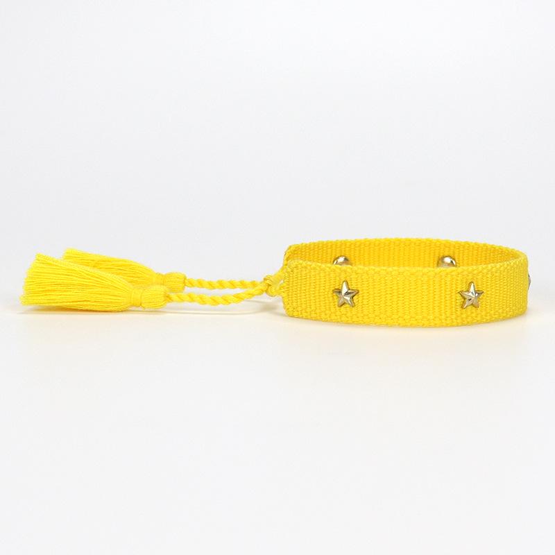 

Star-Studded Metal Bracelet: Handmade European & American Style with Braided Tassel and Simple Fashion Jewelry Design