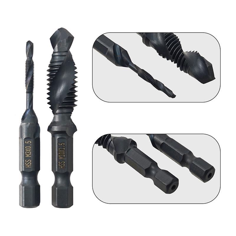 Compound Screw Tap Bit Set M3/4/5/6/8/10 Hex Spiral Tap Countersink Drill Reamer Titanium Soft Metal Tapping Chamfering Tools