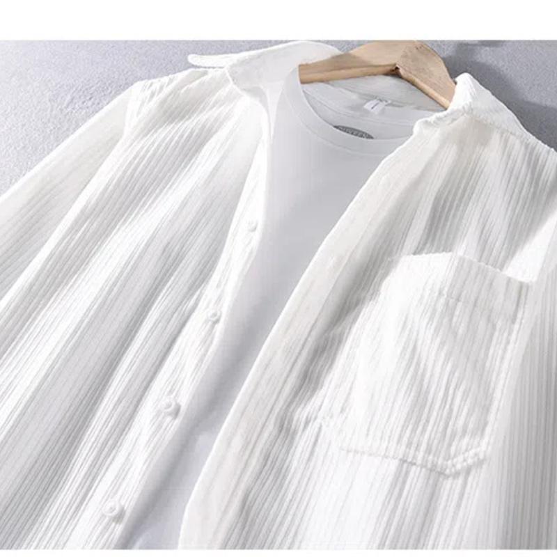Autumn and Winter Shirts for Men Japanese Style Men Clothing Solid Color Long Sleeve Corduroy Shirt Daily Casual Top Simple
