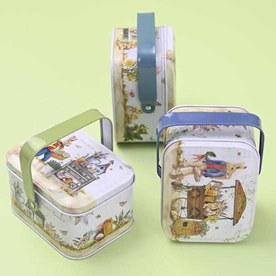 Candy Box Cartoon Rabbit Pattern Good Sealing with Handle Vintage Multi-functional Gift Giving Portable Easter Cookie Gift Tins for Holiday