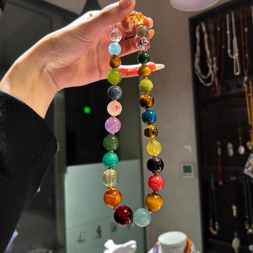 Zhu Zhu's Style Crystal Round Bead Necklace - Wei Xue's Natural Multi-Treasure Design