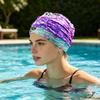 Cloth Swimming Pool Cap for Women, Breathable Colorful Ruffle Swim Cap, Elastic Ear Protection Short Long Hair Bathing Hat