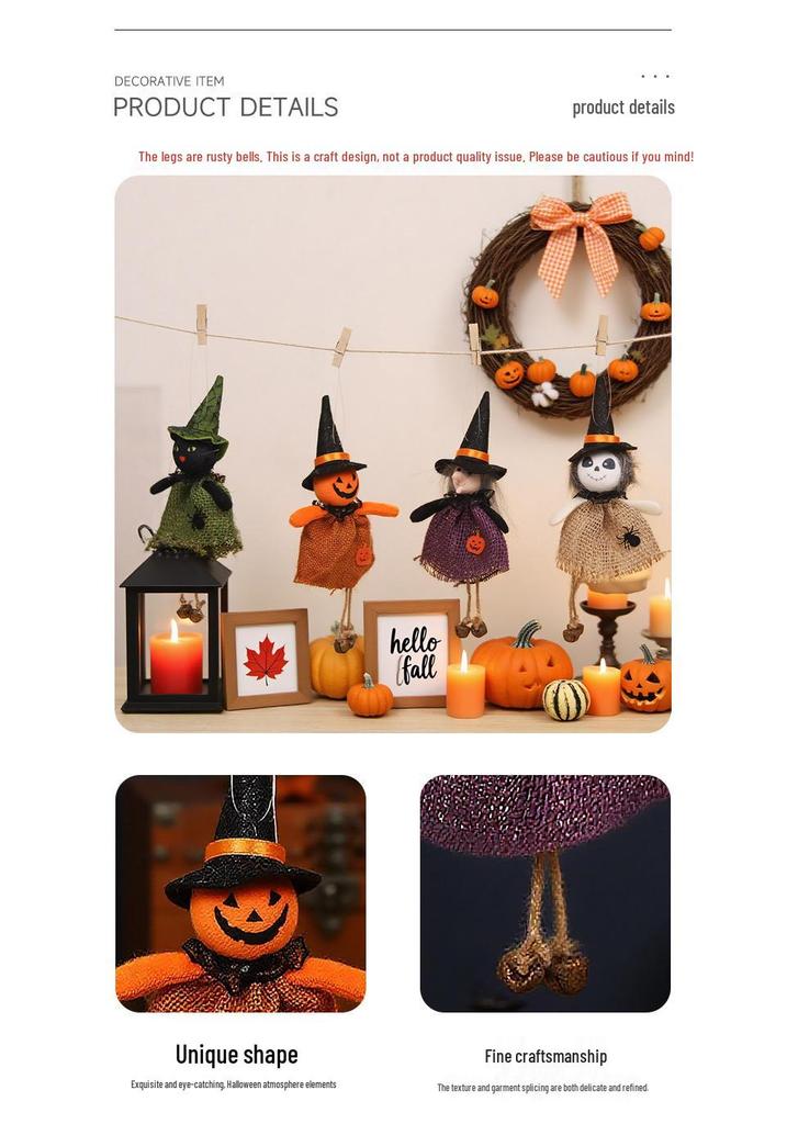 Cartoon Burlap Elf Pumpkin Doll Pendant for Halloween Decorations and Scene Dressing