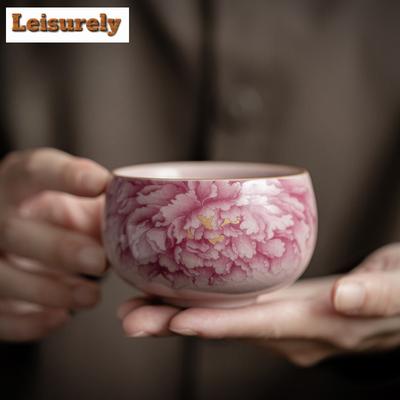 80ML Rosa Antico Fiore di Peonia Ru Kiln Tazza da Tè Antica Tazza da Tè Set di Tazze Tazza Personale Jianzhan Fiore Tè Articoli per Bevande Domestici