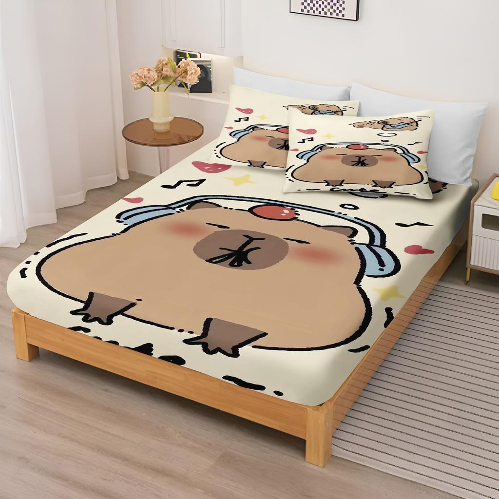 Capibara Cartoon Fitted Sheet For Children, Cute Digital Printing, Coverage, Baby Teenager With Sheets Cover, Elastic Bedding
