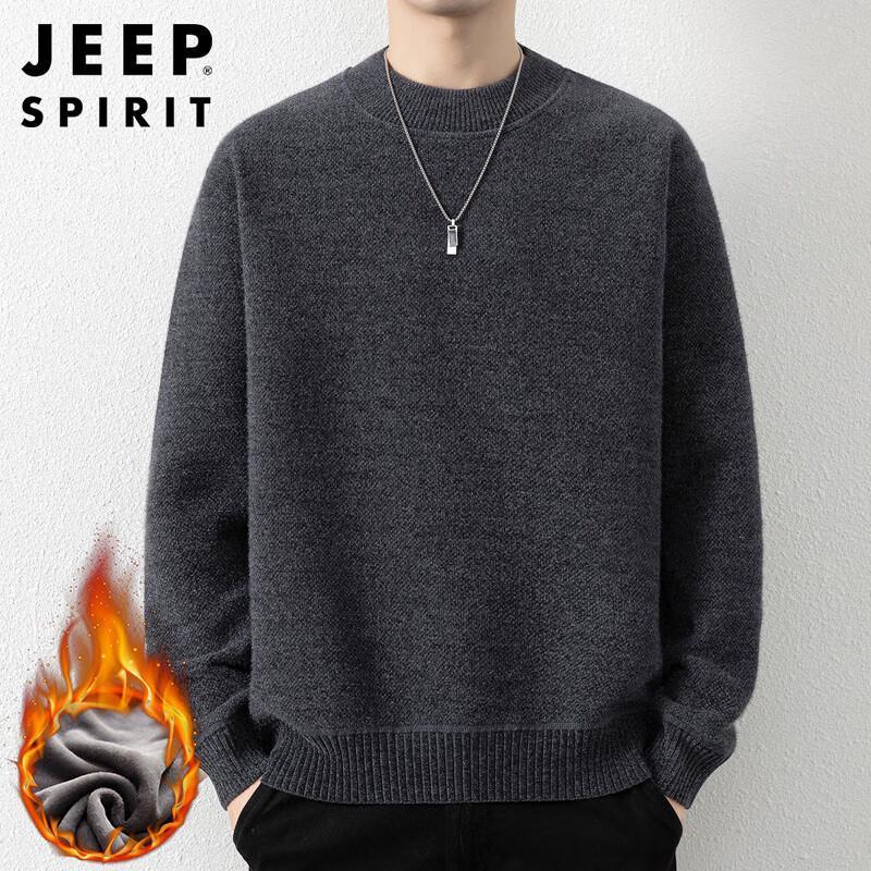 JEEP SPIRIT Men's Winter Fleece-Lined Round Neck Sweater