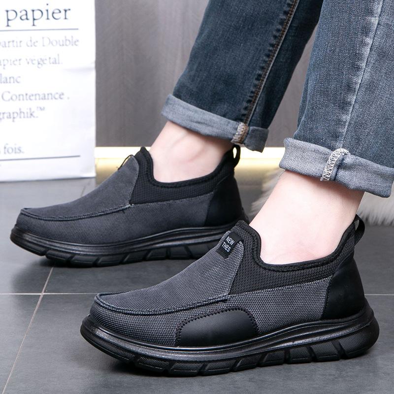 39-45 Winter Men Soft Cotton Anti Slip Plush Warm Casual Shoes Middle-Aged Elderly People Father Grandpa Flat Soled Canvas Shoe