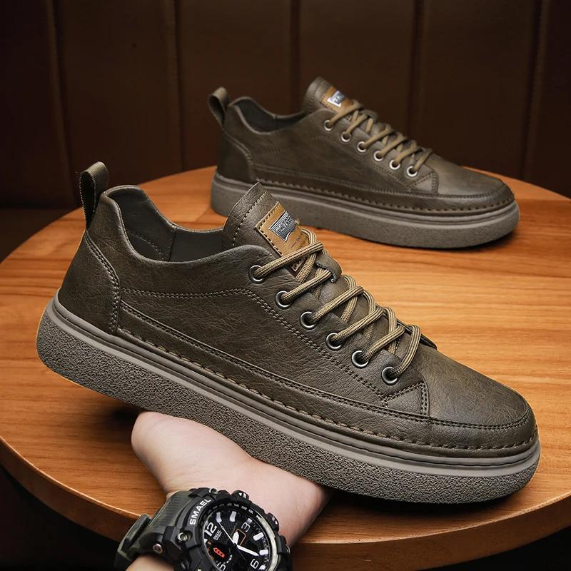 Pánská móda Módní boty šněrovací Tenisky Vysoká kvalita pravá Kůže Pánská ležérní obuv Ploché Bílé boty Pánské Designové tenisky