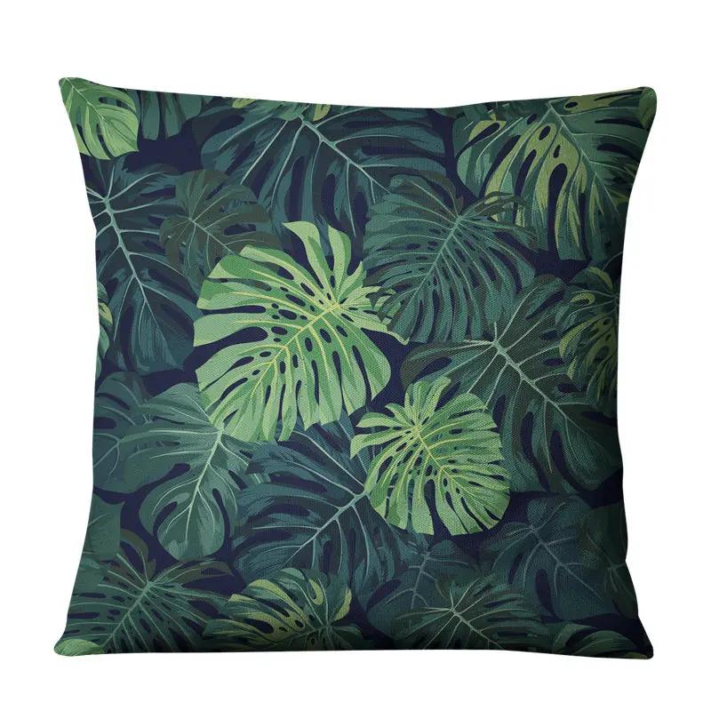 Tropical Plant Printed Decorative Cushion Cover Linen Throw Pillow Case For Couch Sofa Car Living Room Home Decor 45X45Cm