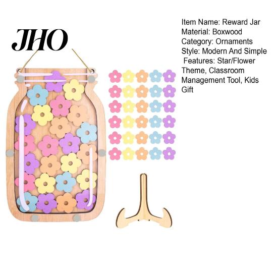 Reward Jar with Stand Wooden 25 Colorful Stars Flowers Kids Students Decoration Potty Training Positive Behavior Chart System Home Classroom